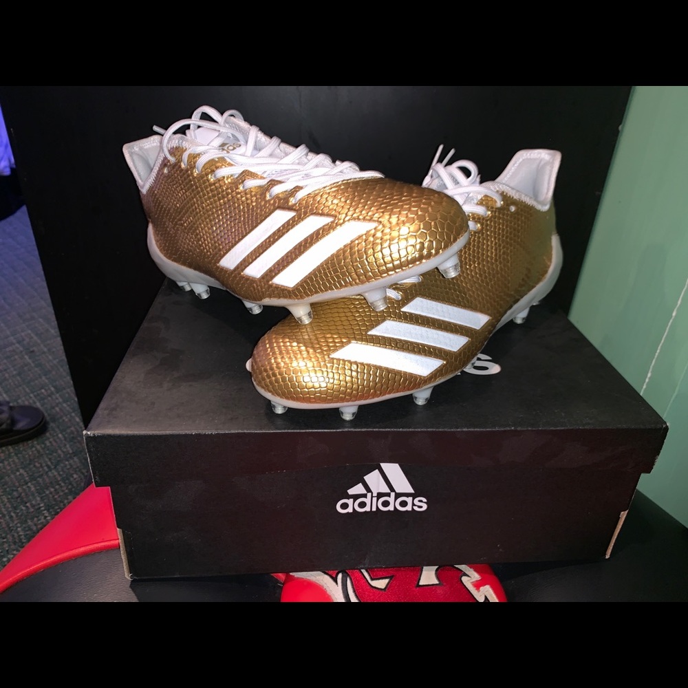 Adizero 5-Star 6.0 white and gold football cleats